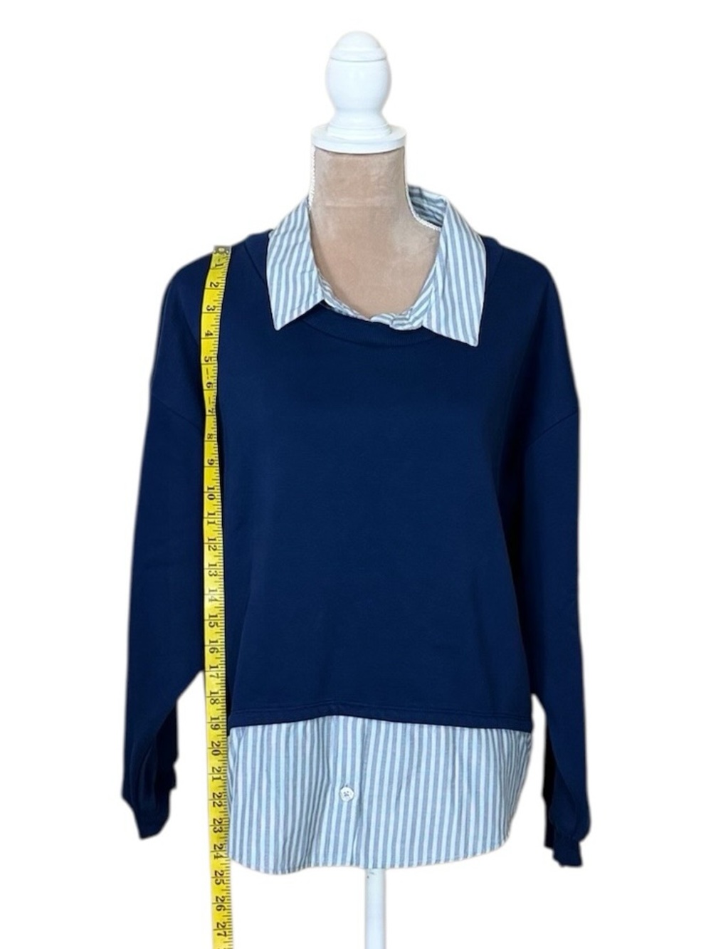 Maeve for Anthropologie Navy Layered Oversized Twofer Pullover Sweatshirt - Picture 10 of 14